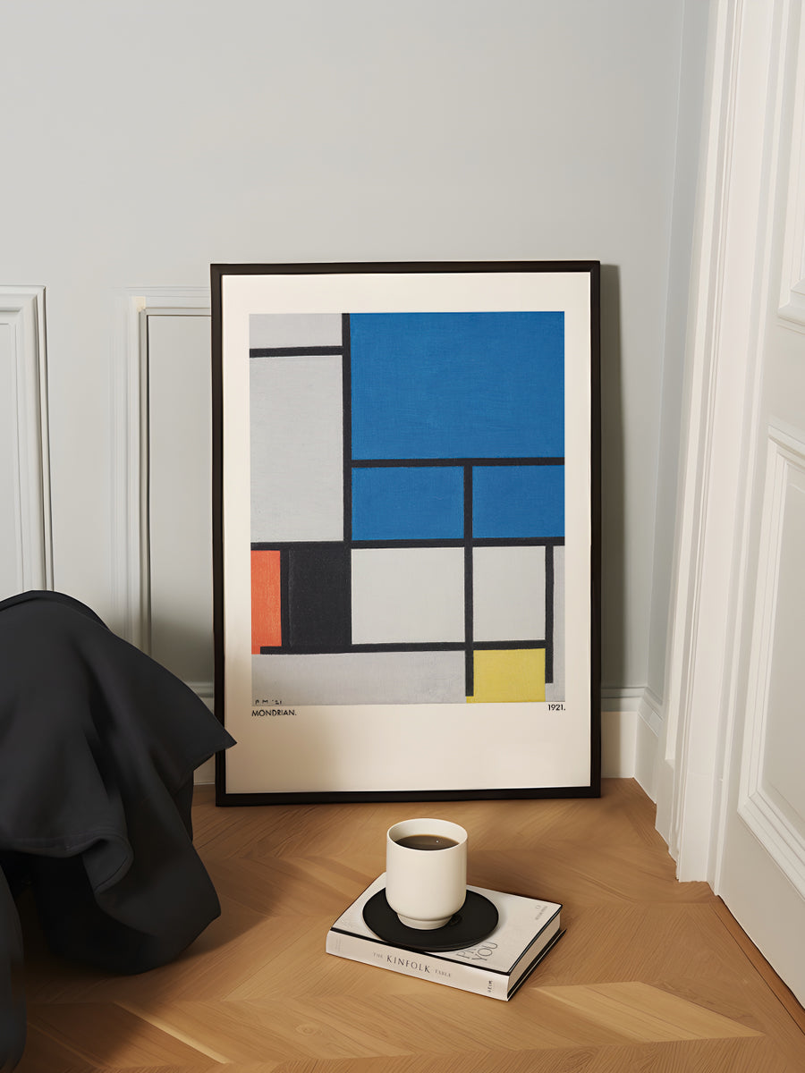 Composition with Large Blue Plane Red Black Yellow and Gray
