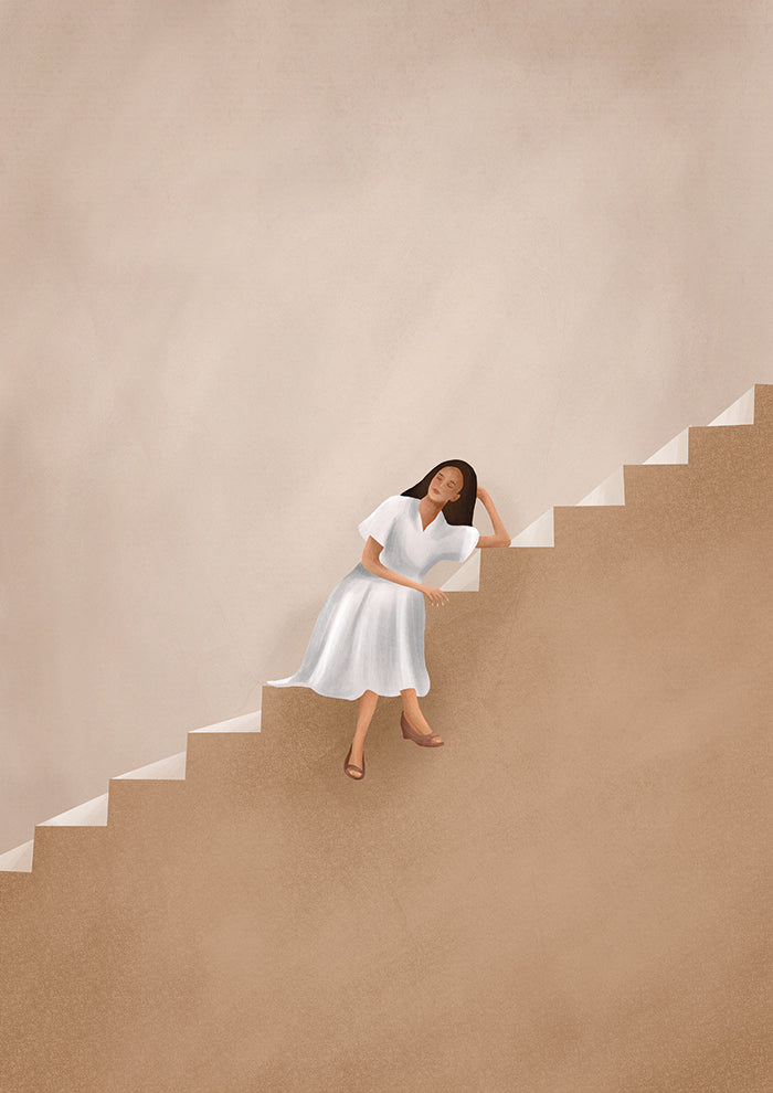Girl Thinking On a Stairway