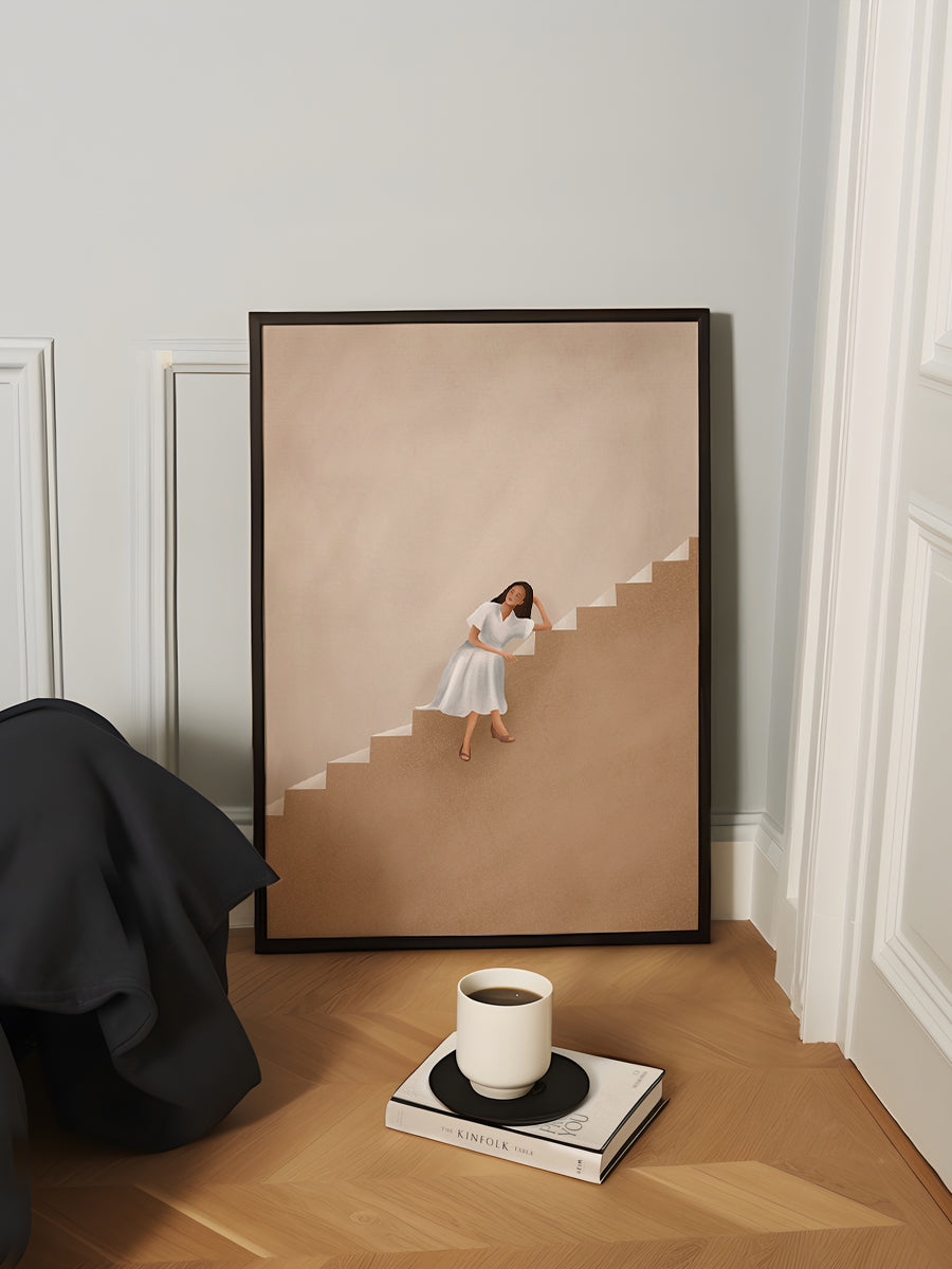 Girl Thinking On a Stairway