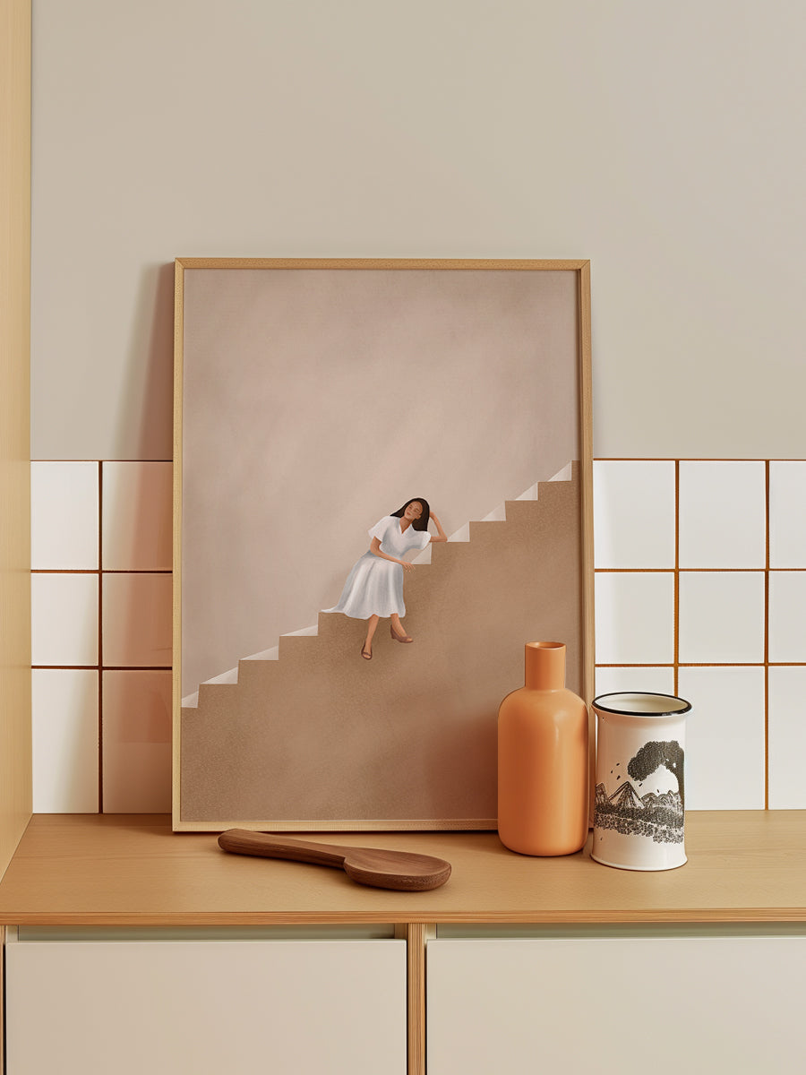 Girl Thinking On a Stairway
