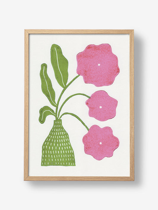In Full Bloom Green and Pink Lino